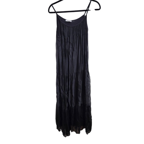 Bellambia Made in Italy Silk Blend Tiered Maxi Dress S Black Boho Resort Elegant - Picture 3 of 8